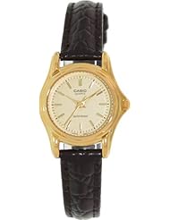 Casio #LTP1096Q-9A Womens Leather Strap Fashion Gold Dial Analog Quartz Watch
