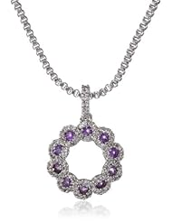 White Bronze Amethyst and Cubic-Zirconia Chain Pendant Necklace, 18"