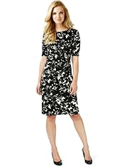 Slash Neck Silhouette Floral Dress