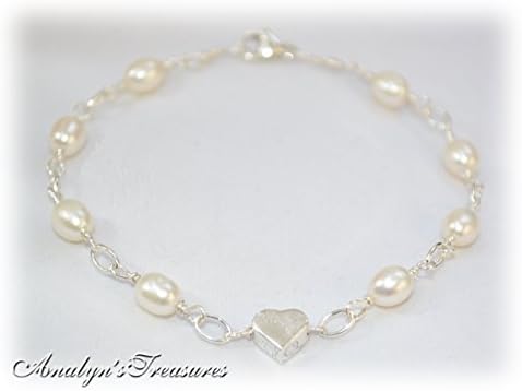 Dainty Heart Bracelet, Pearl Bracelet, 925 Sterling Silver Heart and Pearl Bracelet, Sectional Pearl Bracelet, Tiny Heart Sterling Bracelet