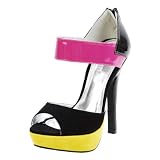 Seattle Colorblock Patent Strap Heels BLACK FUCHSIA