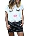 ZANZEA Women's Short Sleeve Eyelash Lips Printed Tee Shirts Tops Blouse