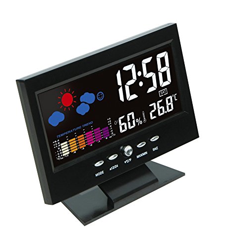 Hippih Digital Alarm Clock with Soft LED Nightlight,Snoozer, Sleep Time,Indoor Time/Temperature/Humidity /Day/Date Display Bedside clock(BLACK)