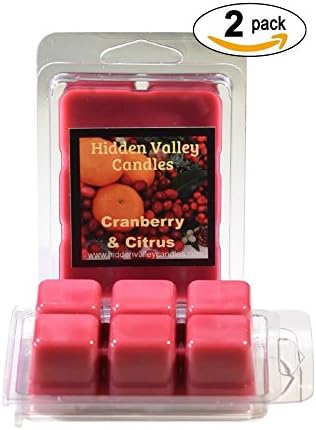 Cranberry &amp; Citrus Double Scented Wax Melts. A blend of tart cranberries, juicy red grapefruit, tangy tangerine, sweet orange, and lemon-lime. A delightful fragrance. Nice for the holidays or as a refreshing spa scent! You will receive 2 packs for a total 12 cubes which will throw 50+ hours of fragrance when melted in Scentsy, Yankee Candle or standard electric tart warmer.