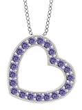 Platinum Plated Sterling Silver Purple Cubic Zirconia Heart-Shaped Pendant, 16+2 Extender