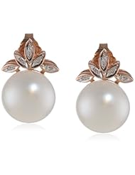10K Rose Gold 10.5-11.0mm Freshwater Cultured Pearl and Diamond Ear Pin Earrings (0.03 cttw, G-H Color, I1-I2 Clarity)