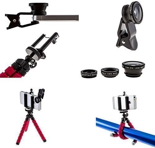 iPhone Camera Lens Kit by CamEffect, 3 Universal Lenses, Fisheye, Wide Angle and Macro with Storage Bag and Octopus iPhone Tripod