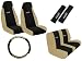 A Set of 7 Piece Universal Fit Mesh Fabric Racing Sport Type X Seat Covers for High Back Bucket Seat and Standard Bench Seat - Tan