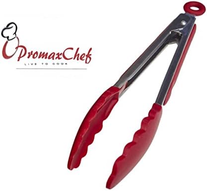 Promax Premium Silicone Kitchen Tongs 1 Pack (9-Inch), (Cherry Red)