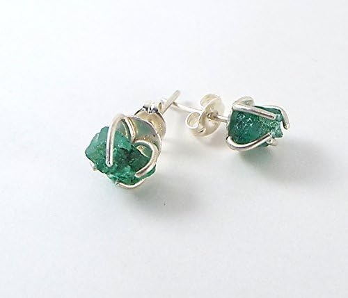 Raw Emerald 4 Prong Sterling Silver Post Earrings