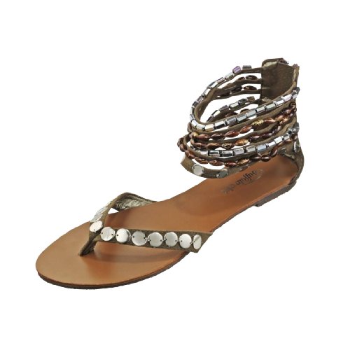 BUFFALO Flat Sandale Damen, braun/silber, 39