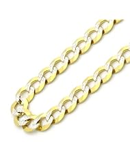 14K Gold 6mm Italian White Pave Curb Chain Necklaces ( Available Length 22", 24", 26")