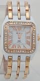 Geneva Ceramic looking Rose Gold N White Quartz Designer watch with Diamonds Square Case Dail with Roman Numerber
