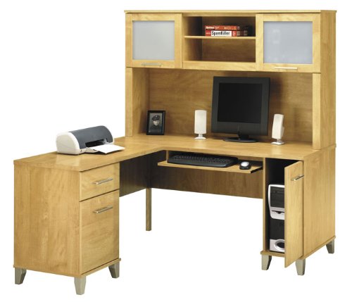 Maple Cross Reversible LDesk with Hutch Maple Cross