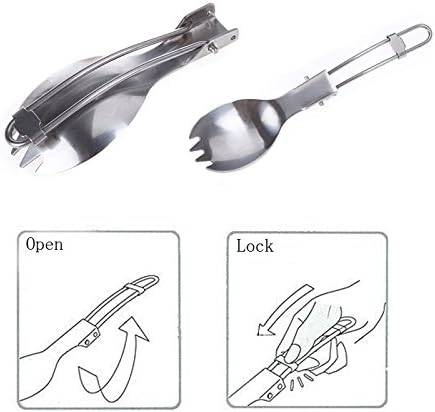 Cloudings(TM)Cookout Hiking Picnic Outdoor Tableware Foldable Stainless Steel Traveling Camping Spoon Fork Dual Purpose