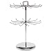MyGift 2 Tier Silver Metal Rotating Necklace and Bracelet Organizer Jewelry Stand with 24 Hooks, Multipurpose Accessory and Keychain Spinning Display Rack with Top Handle Card Holder
