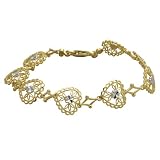 10k Yellow Gold Heart Shape Bracelet with Rhodium in the center