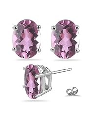1.27 Cts of 8x6 mm AA Oval Pink Tourmaline Stud Earrings in 14K White Gold