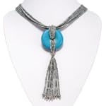 EXP Handmade Jade & Turquoise Pendant Silver Necklace