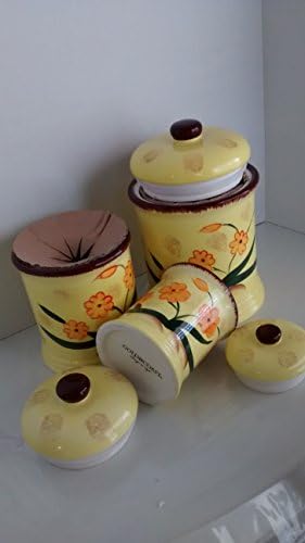 Gold Coast Ceramic Oriental Garden Canister 3piece Set Includes Sizes 11", 9", 7"