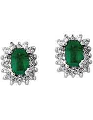 Emerald and Diamond Flower Earrings in 14kt White Gold