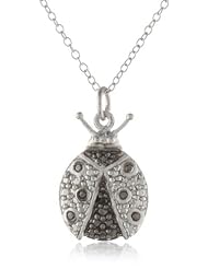Sterling Silver and Black Diamond Ladybug Pendant Necklace (.03 cttw, J-K Color, I2-I3 Clarity), 18"
