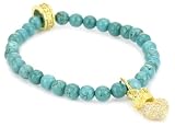 Queen Baby 6mm Turquoise Bead Bracelet with 18K Vermeil 3D Pave Cubic-Zirconia Crowned Heart