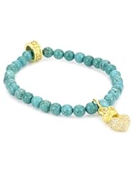 King Baby 6mm Turquoise Bead Bracelet with 18K Vermeil 3D Pave Cubic-Zirconia Crowned Heart