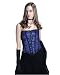 Blue Overbust Satin Corset Steel Boned With Front Black Lace Accent LVG9194