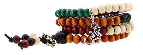 Four Color Wood Prayer Beads Wrap Bracelet with Removable Charm