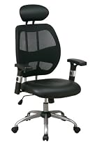Office Star Woven Mesh Back and Faux Leather Seat Chair with Headrest