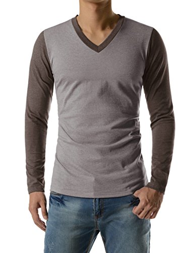 Mens Casual Slim Fit V-neck Long Sleeve Tshirts