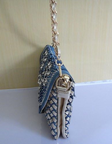 Qianyiyuan Womens Ladies Girls Front Cover Chain Strap Denim Shoulder Bag - Blue