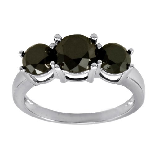 14k White Gold Black Diamond 3-Stone Ring (2 cttw)