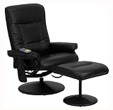 Massaging Black Leather Recliner and Ottoman (Black) (42H x 33W x 41D)