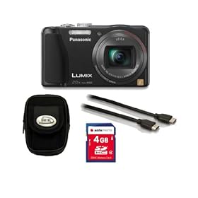 Panasonic Lumix DMC-ZS20 14.1 MP Digital Camera Kit with 4 GB SD Card, Carrying Case & HDMI to Mini HDMI Cable