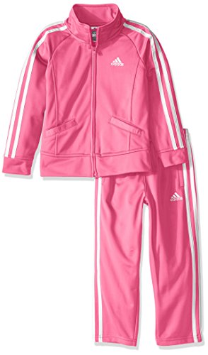 Adidas Little Girls' Iconic Tricot Jacket and Pant Set, Pink Basic, 4