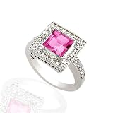 ELEGANT CREATED PINK SAPPHIRE & GENUINE DIAMOND 14K GOLD RING