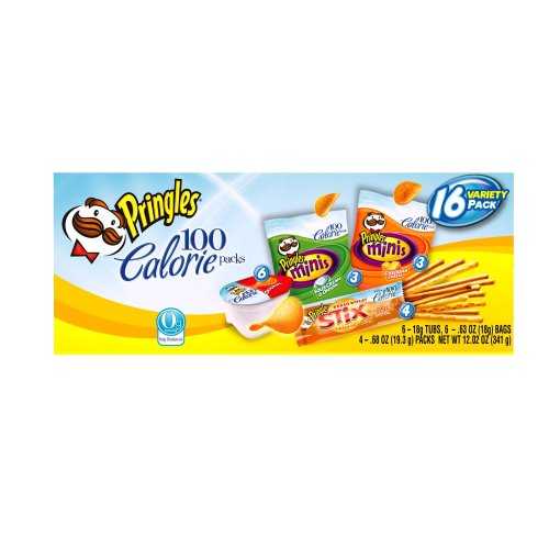 Pringles 100 Calorie Variety Pack (6-Original, 4-Honey Butter Stix, 3-SourCream & Onion, 3-Cheddar Cheese), 16-Count, 0.63-Ounce Packages (Pack of 2)