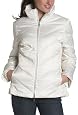 Kenneth Cole Reaction Women`s Shiny Satin Zip Front Down Jacket With Chevron Quilt