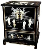 Asian Furniture & Décor - 24" Japanese Lacquered Oriental End Table / Nightstand ( Black MOP )