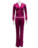 Ladies Plus Size Velour Hoody Tracksuit Ruby