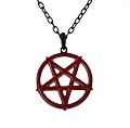Red Inlay Inverted Pentagram Occult Necklace