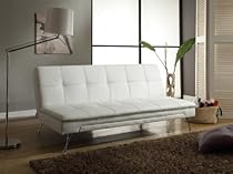 Big Sale Sofa Convertible White Faux Leather with Chromed Legs