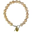 Key to My Heart Peach Pink Cultured Pearl Charm Bracelet in 18k Yellow Gold Overlay Sterling Silver (7")