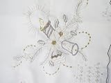 White Tablecloth Embroidered with Christmas Candles Bells - 33