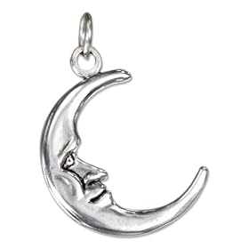 STERLING SILVER SMALL REVERSIBLE SMILING CRESCENT MOON CHARM