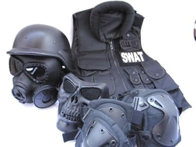 フルセット ヘルメット ガスマスク スカルマスク SWAT タクティカルベスト XTAK型SWAT肘膝プロテクター エルボーパッド ニーパッド エルボーパッ