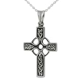 Sterling Silver Celtic Design Cross Pendant with 18 inch Cable Chain