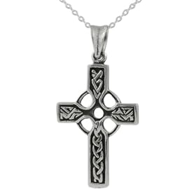 Sterling Silver Celtic Design Cross Pendant with 18 inch Cable Chain